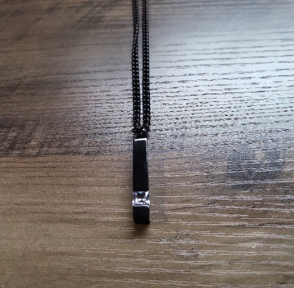 Mens Black Pendant With CZ Stone Necklace